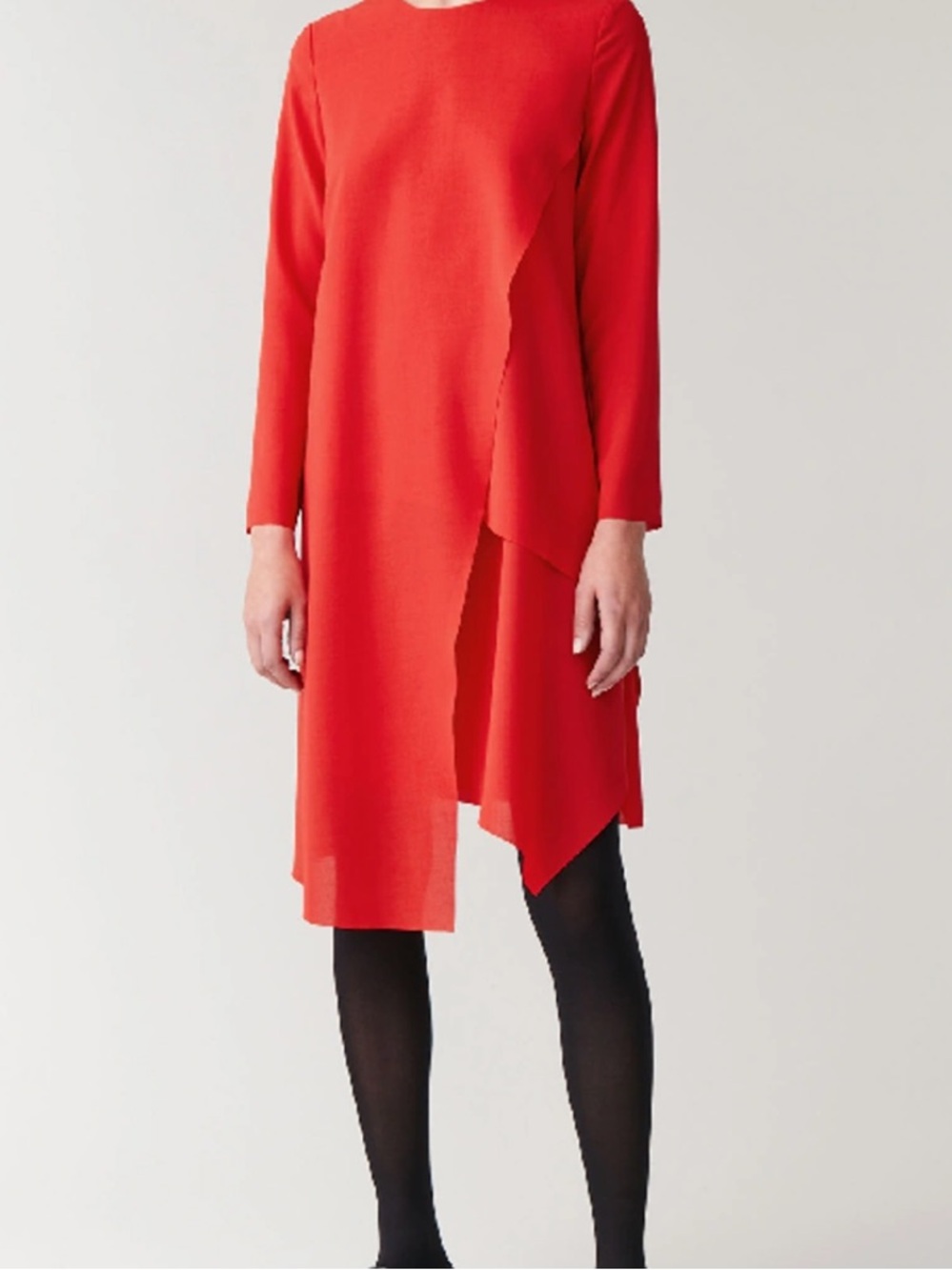 COS Coral-Red Asymmetrical Layered Dress